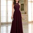 Wedtrend Women's Formal Dress, Halter Long Prom Dress Floral Lace Bridesmaid Dresses (Red, S)