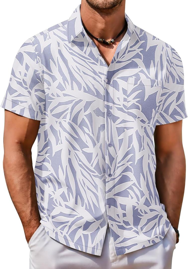 COOFANDY Mens Hawaiian Shirt Short Sleeve Button Down Shirt Tropical Summer Beach Shirt (White, S)