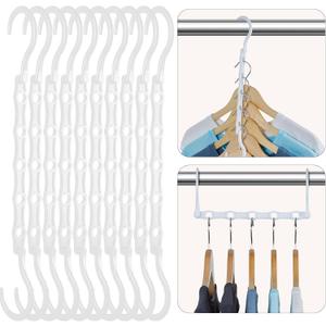 HOUSE DAY White Magic Space Saving Hangers, Premium Smart Hanger Hooks, Sturdy Cascading Hangers with 5 Holes for Heavy Clothes, Closet Organizers and Storage, College Dorm Room Essentials 10 Pack