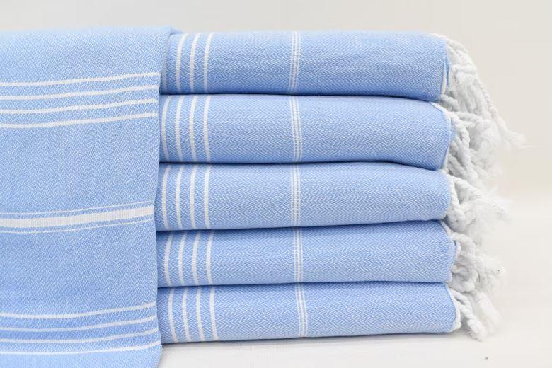 Linen Hub Cotton Set of 6 Beach Towels Turkish Peshtemal Extra Large 36x70 Travel Gym Pool Spa Blanket Beach Bath Towels