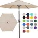 JEAREY 7.5FT Patio Umbrella Outdoor Market Umbrella with 6 Sturdy Ribs, Push Button Tilt/Crank Table Umbrella for Garden, Deck, Backyard and Pool, Beige