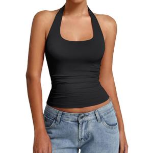 Avidlove Women Halter Tank Tops Sexy Backless Ruched Fitted Double Lined Going Out Top 2026 Summer, X-Large (Black)