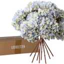 Artificial Flower Fake Silk Hydrangea Heads Bouquet with Stems Bulk for Fall Decoration Table Center Christmas Indoor Outdoor Faux Floral Realistic with Leaves Plants Crafts 8PCS(Blue)