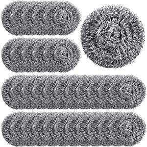 Yinkin 100 Pieces Stainless Steel Scrubber Bulk Steel Wool Scrubber Metal Sponge Wire Scouring Pad Heavy Duty Clean Dish Pot Pan and Oven for Kitchen, Bathrooms, and More (Silver)