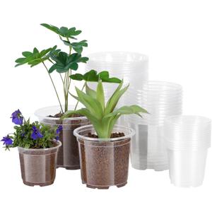 JERIA 30 Pack 6/5/4Inch Clear Nursery Pots with Drainage Holes, Clear Plant Pot for Planting, Transparent Plastic Plant Pots,Durable Seed Starting Pot for Succulents
