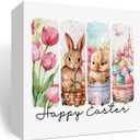 Easter Bunny Decor, Easter Floral Spring Decor, Pink Happy Easter Decor, Easter Eggs Decor, Easter Coquette Girls Gift, Wooden Box Decor for Rustic Home Bedroom Living Room Table Shelf Office
