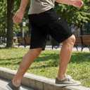 JMIERR Mens Casual Cotton Twill Cargo Shorts Drawstring Classic Chino Stretch Short with 6 Pockets (Black, L)