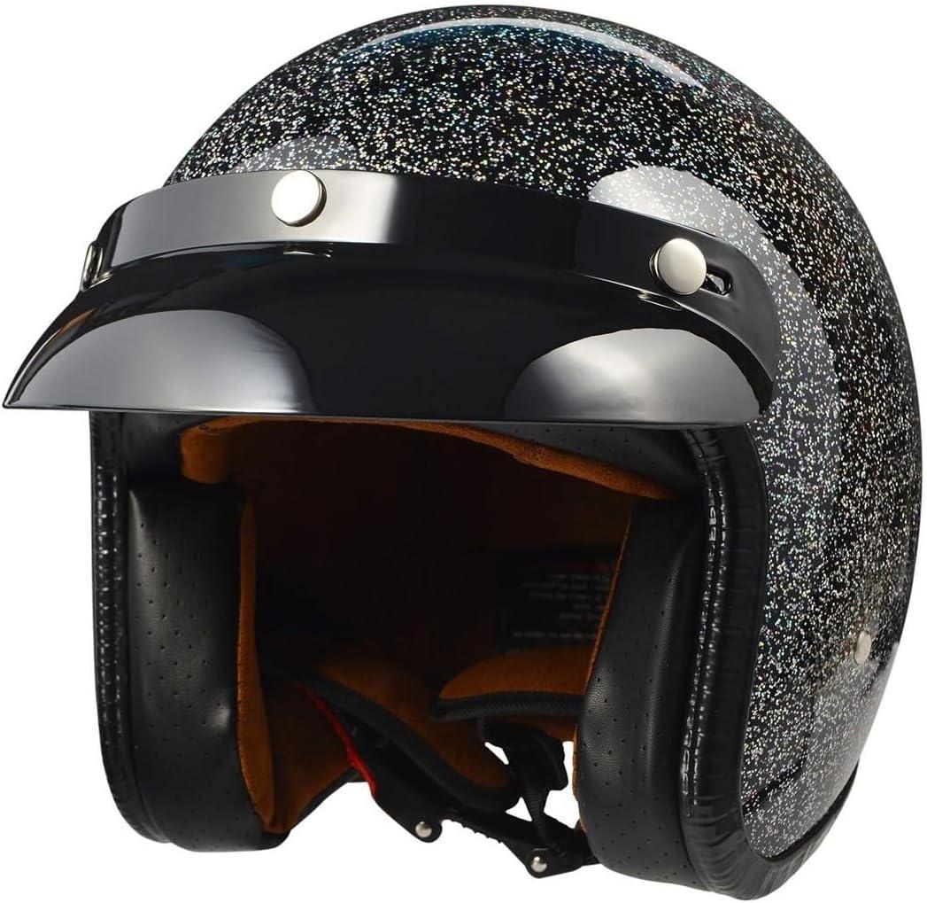 Harssidanzar Retro Motorcycle Helmet 3/4 Open Face Helmet Vintage Style for Men Women, DOT Approved CU601 (X-Large, Starlight-Black)