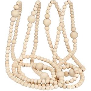 12 Feet Christmas Wooden Beads Garland Round Craft Farmhouse Vintage Wood Bead Garlands for Xmas Decoration Supplies(Natural Color)