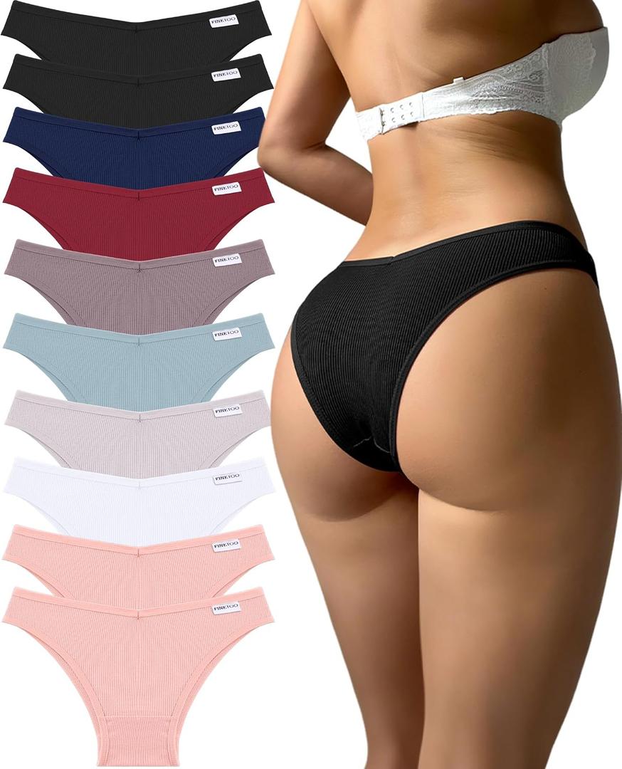 FINETOO 10 Pack Womens Cotton Underwear Sexy Stretch Bikini Panties Low Rise Hipster Ladies Soft V-Waist Cheeky(L)