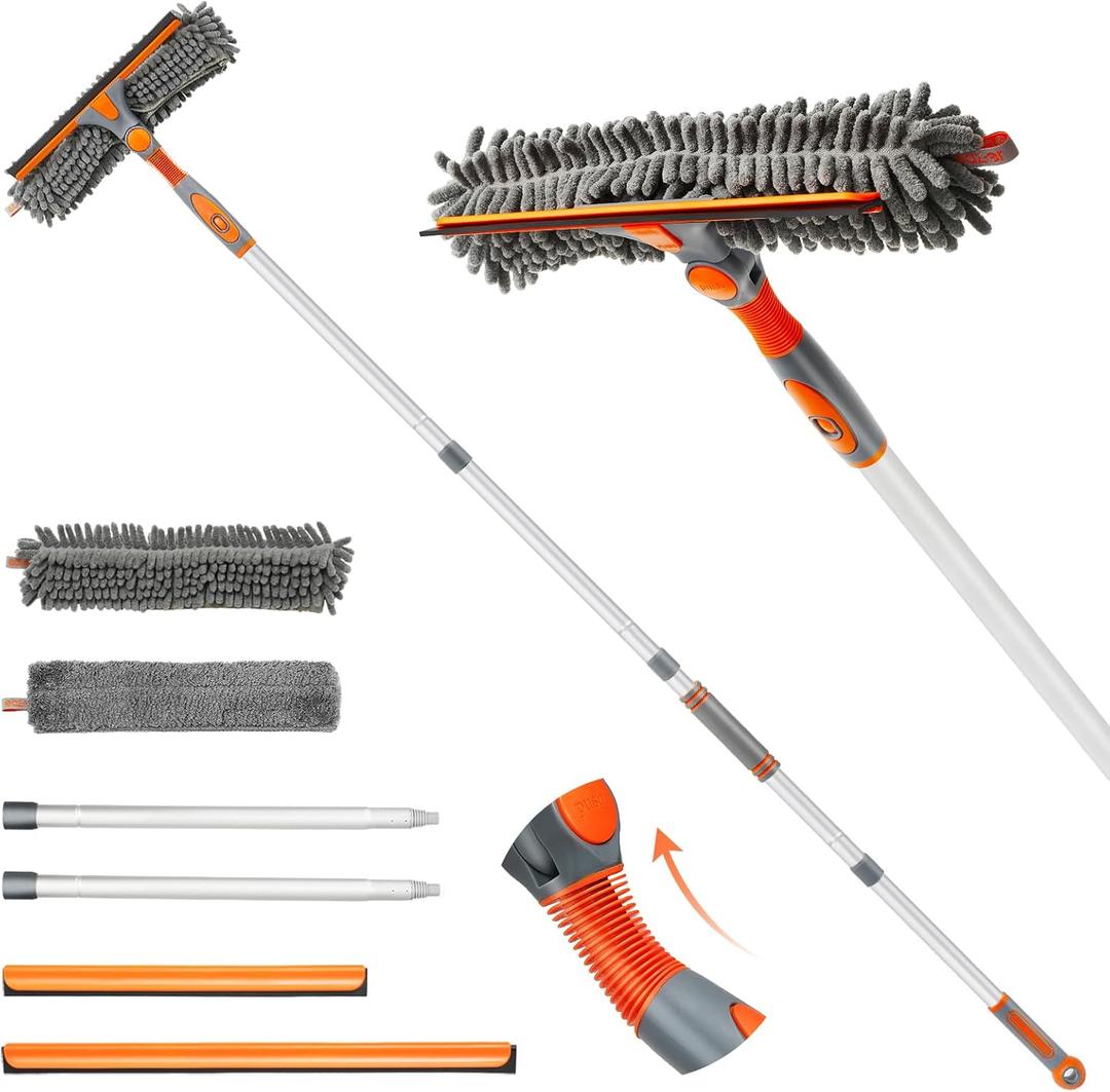 Eazer 89'' Squeegee Window Cleaner 2 in 1 Rotatable Window Cleaning Tool Kit with Extension Pole, Window Washing Equipment with Bendable Head for Indoor/Outdoor Window and Car Glass