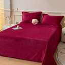 MorroMorn Fleece Sheets Queen Size Ultra Soft, Fuzzy Plush Flannel Sheet Set 4 Piece - All Season Bedding Set with Flat, Deep Pocket Fitted & 2 Pillowcases, Luxury Velvet Warm Cozy (Red)