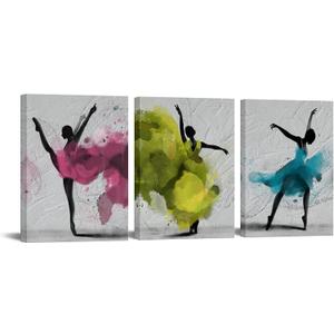 Apicoture Ballet Dance Canvas Wall Art - Abstract Watercolor Ballerina Dancer Painting Canvas Prints Wall Decor for Girl Room Dancing Room Decoration 12x16inchx3pcs