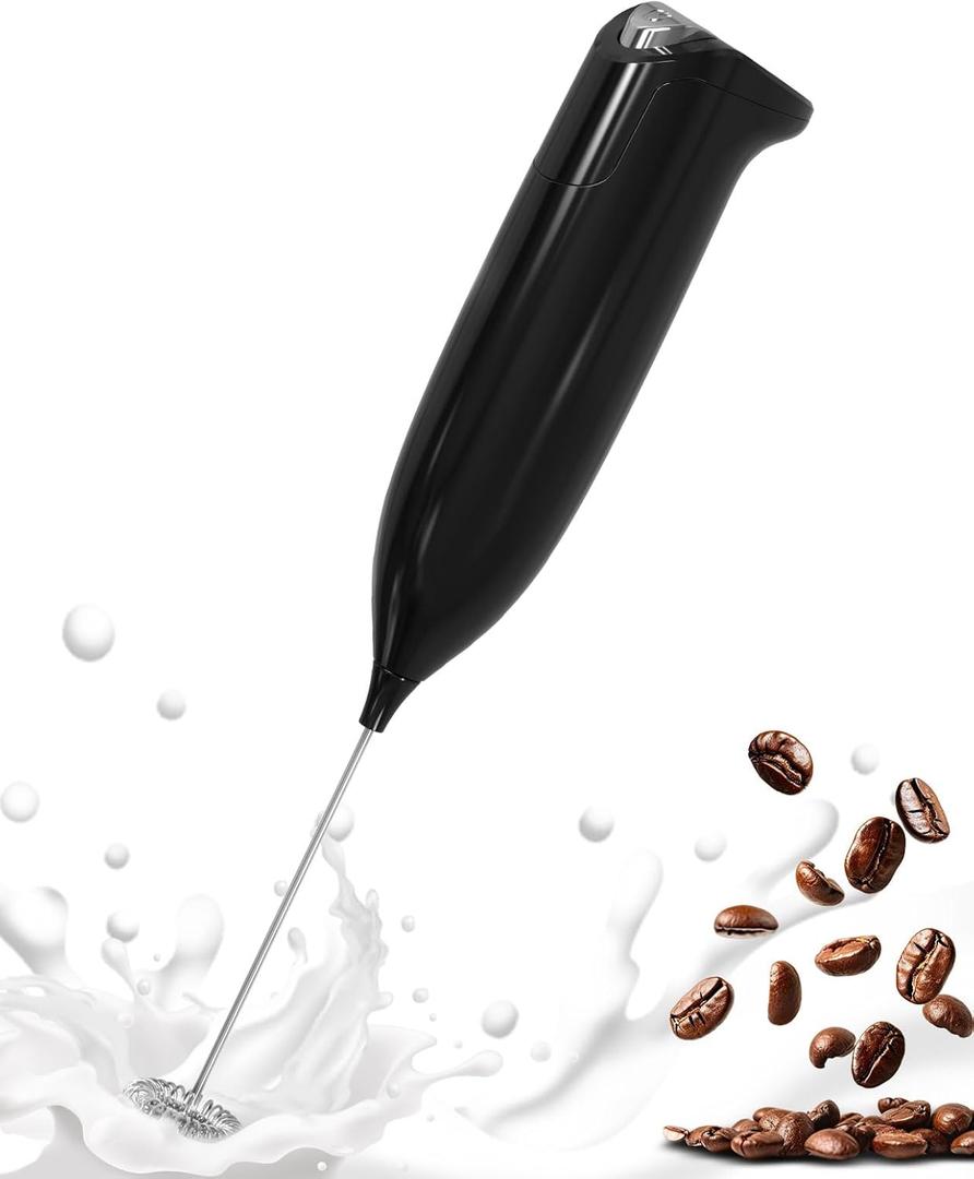 SIMPLETaste Milk Frother Handheld Battery Operated Electric Foam Maker, Black Drink Mixer with Stainless Steel Whisk for Cappuccino, Bulletproof Coffee, Latte
