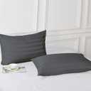 Pillow Protector Queen Size 100% Egyptian Cotton Pillow Covers, 400 Thread Count Sateen Weave Cooling Pillow Cases with Zipper Hidden, Breathable Non Noisy Easy Care, Set of 4 (Striped Dark Grey)