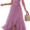 BTFBM Boho Dresses for Women 2026 Summer Fashion Cap Sleeve Swiss Dot Flowy Ruffle Beach Wedding Cocktail Maxi Dress (Small, Purple)