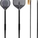 Pizza Turning Peel 9 Inch Perforated Pizza Peel and Pizza Brush Ash Rake 4 Piece Wood Fired Commercial Pizza Oven Utensil Kit with 40-Inch Aluminum Handle