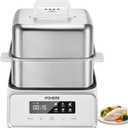 FOHERE Electric Food Steamer 1200W, 12.7QT Double Tier Stainless Steel Vegetable Steamer with Digital Timer, 8 Preset Menus for Fish, Meat, Rice, Shrimp, Keep Warm Function, Auto Shut-Off