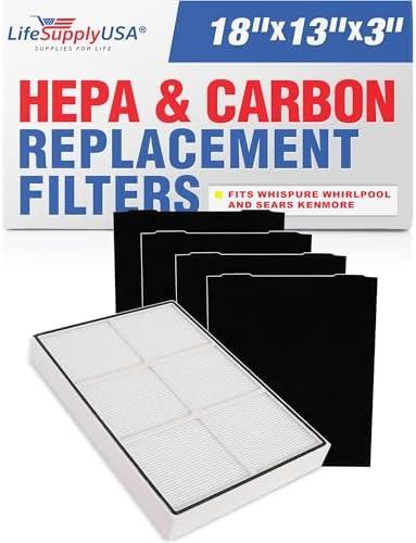 LifeSupplyUSA Complete Replacement Filter Set (1 True HEPA Air Cleaner Replacement Filter + 4 Carbon Filters) fIts Whirlpool Whispure AP150 AP250 SMALL