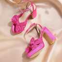 VIMISAOI Women's Bow Knot Platform Heels Open Toe Chunky Heeled Sandals Ankle Strap Comfortable Wedding Party Dress Shoes for Bride (Pink, 6)