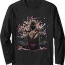 Japanese Geisha Sakura Cherry Blossom Japanese Samurai Girl Long Sleeve T-Shirt, S