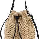 Straw Bucket Bag Summer Small Woven Crossbody Bags for Women Hobo Drawstring Purse Vacation Handbags Straw Beach Bag (Beige)