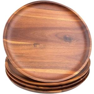 AIDEA Acacia Wood Dinner Plates, 11Inch Round Wood Plates Set of 4, Easy Cleaning & Lightweight for Dishes Snack, Dessert, Unbreakable Classic Plate