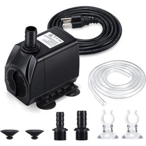 CWKJ Fountain Pump, 880GPH Submersible Water Pump, Durable 60W Outdoor Fountain Water Pump with 6.5ft Tubing (ID x 1/2-Inch), 3 Nozzles for Aquarium, Pond, Fish Tank, Water Pump Hydroponics, Fountain