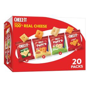 Cheez-It Cheese Crackers, Baked Snack Crackers, Office and Kids Snacks, Variety Pack, 17.72oz Box (20 Pouches) (EXP 05/18/26)