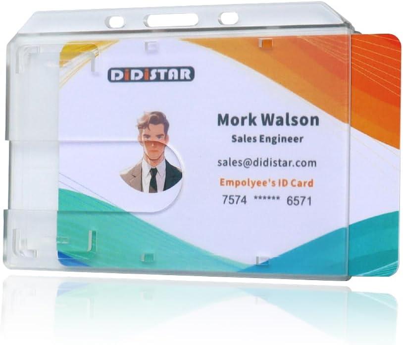 DiDiSTAR 3 Pack Hard Plastic Badge Holder-Horizontal Heavy Duty ID Card Holder-Rigid Case Single I'd Protector with Easy Access Thumb Slot & Chain Holes for Lanyards, Clips & Reels-Frosted Clear