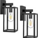 MAXvolador Outdoor Wall Sconce, Exterior Waterproof Wall Lantern Light Fixtures, Black Porch Lights with Toughened Glass Shade, Anti-Rust E26 Socket Front Door Mount Lighting, 2 Pack