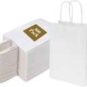 Joybe 300 Pack 5.95x3.25x8 Inch Small White Paper Bags with Handles Bulk, Kraft Paper Gift Bags for Birthday Party Favors Grocery Retail Shopping Business Goody Merchandise Craft Blank Sacks (300pcs)