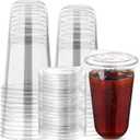 50 Sets Disposable Stemless Glasses With Strawless Sip Lids,PET Drinking Cups,Clear Plastic Coffee Cups for Iced Coffee, Smoothie, Cold Beverage, Drink Shop and Christmas Party Supply (Clear, 20 oz)