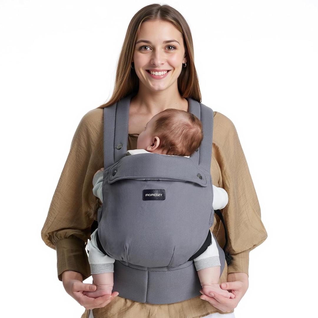 Momcozy Baby Carrier - Ergonomic, Cozy and Lightweight Carrier for 7-45lbs, Effortless to Put On, Ideal for Hands-Free Parenting, Enhanced Lumbar Support, Purehug for Infant to Toddler, Grey