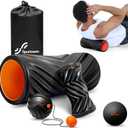 Sportneer 4 In 1 Foam Roller Set: Dual Textures Foam & Foot Roller, Stringed Lacrosse Ball, Muscle Set for Whole Body Release (Black)