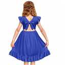 LQSZ Girls Summer Tie Back Dress Ruffle Sleeve A-Line for Beach Brithday Dance Party Size 160