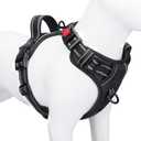 PHOEPET Reflective Dog Harness Large Breed Adjustable No Pull Vest with Handle 2 Metal Rings 3 Buckles [Easy to Put on & Take Off](XL, Black)