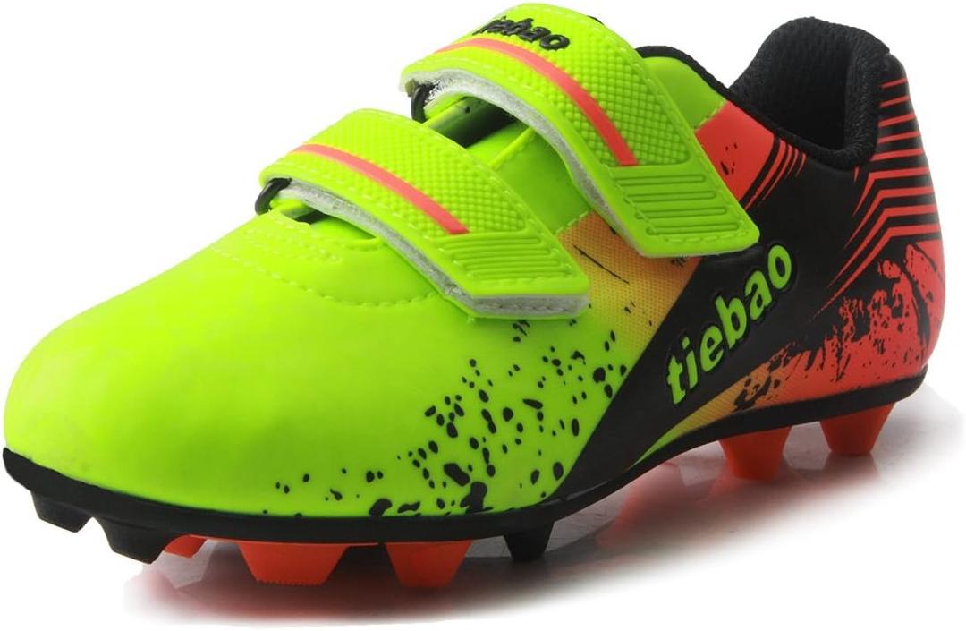 T&B Kids' Soccer Cleats Firm Ground Football Boots Outdoor Sports Neon Green/Orange 76660A-Lv-35