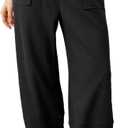 Xiaoxuemeng Womens Baggy Wide Leg Pants Casual Elastic Waisted Palazzo Harem Pants with Pockets (Large, Black)