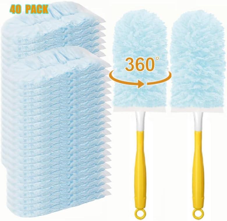 40 Count Duster Refills for Swiffe Duster,360 Heavy Duty Duster Refills, Disposable Microfiber Duster for Cleaning Dusting Furniture Blind Ceiling Fan (40 Count Refills+2 Handle)