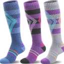Welwoos 3 Pairs Merino Wool Ski Socks for Womens Mens Thermal Winter Warm Thick Knee High Socks for Skiing Snowboarding (Medium, Blue / Purple / Grey B)
