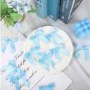 JarThenaAMCS 30Pcs Bow Cupcake Toppers Pre-Tied Blue Satin Ribbon Bow Cupcake Picks Coquette Cake Decorations for Birthday Baby Shower Wedding Party Supplies