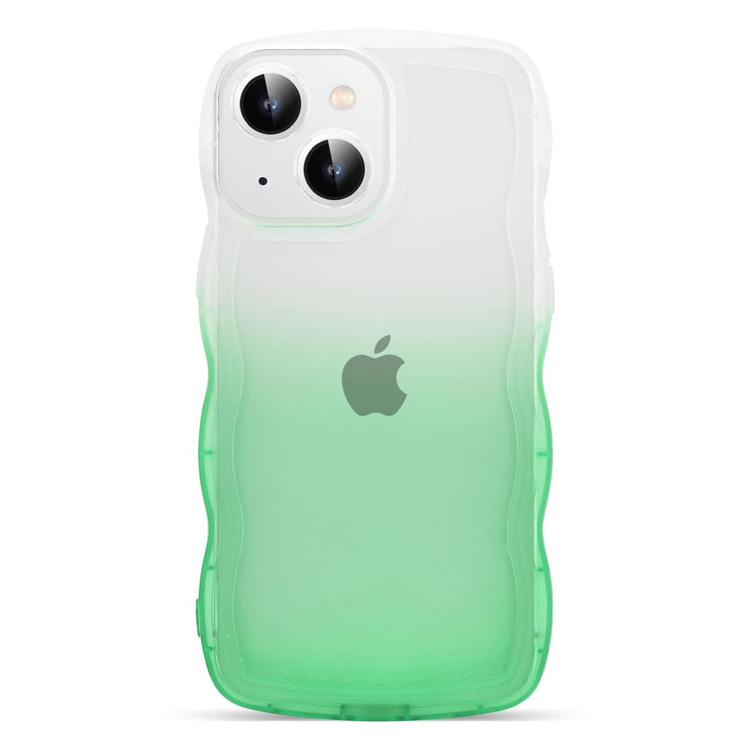 2 x XIQI Compatible with iPhone 14 Plus Case 6.7" 2022, Cute Kawaii Curly Wave Frame Shape Soft Silicone Shockproof Protective Phone Cover for Women Girls, Gradient Yellow