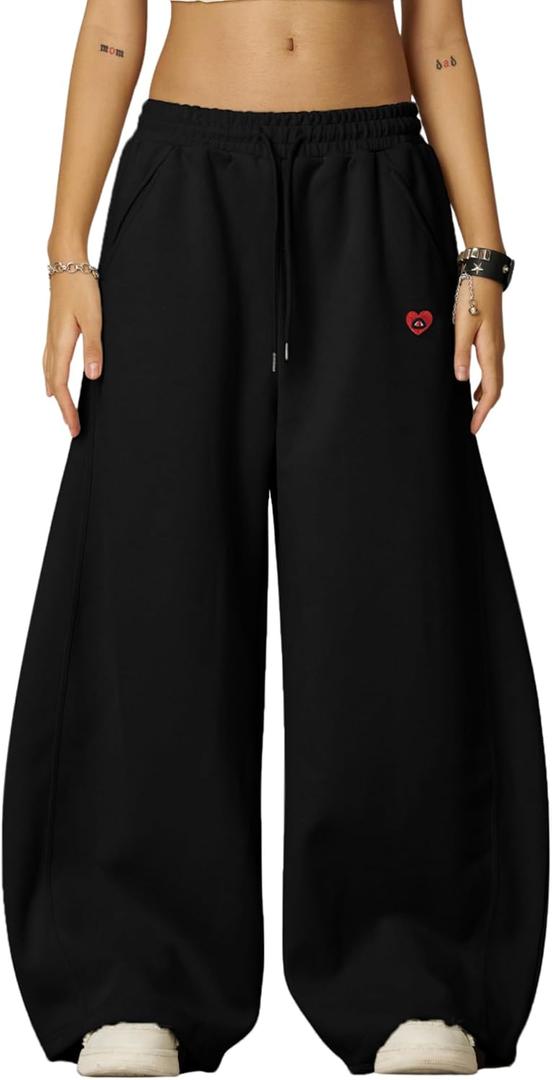Aelfric Eden Super Baggy Barrel Sweatpants Casual Wide Leg Pants Elastic Waist Lantern Trouser Unisex (Black, S)