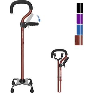 KingPavonini Canes for Women/Men with Second Handle, Foldable & Adjustable Walking Cane with 4-Pronged Base, Quad Cane for Stability, Standing, Balance, Leg Surgery Recovery