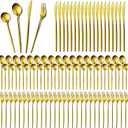 Yaomiao 400 Pcs Gold Silverware Set with Knives Spoons and Forks Portable Stainless Steel Flatware Reusable Utensils Dishwasher Safe Cutlery for Kitchen Restaurant Service