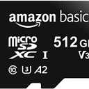 Amazon Basics Micro SDXC Memory Card with Full Size Adapter, A2, U3, Read Speed up to 100 MB/s, 512 GB, Black