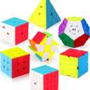 Roxenda Speed Cube Set, Speed Cube Bundle of 2x2 3x3 4x4 Megaminx Windmill Mirror Cube and Pyramid Cube Smoothly Magic Cubes Collection for Kids & Adults [7 Pack] (Stickerless)