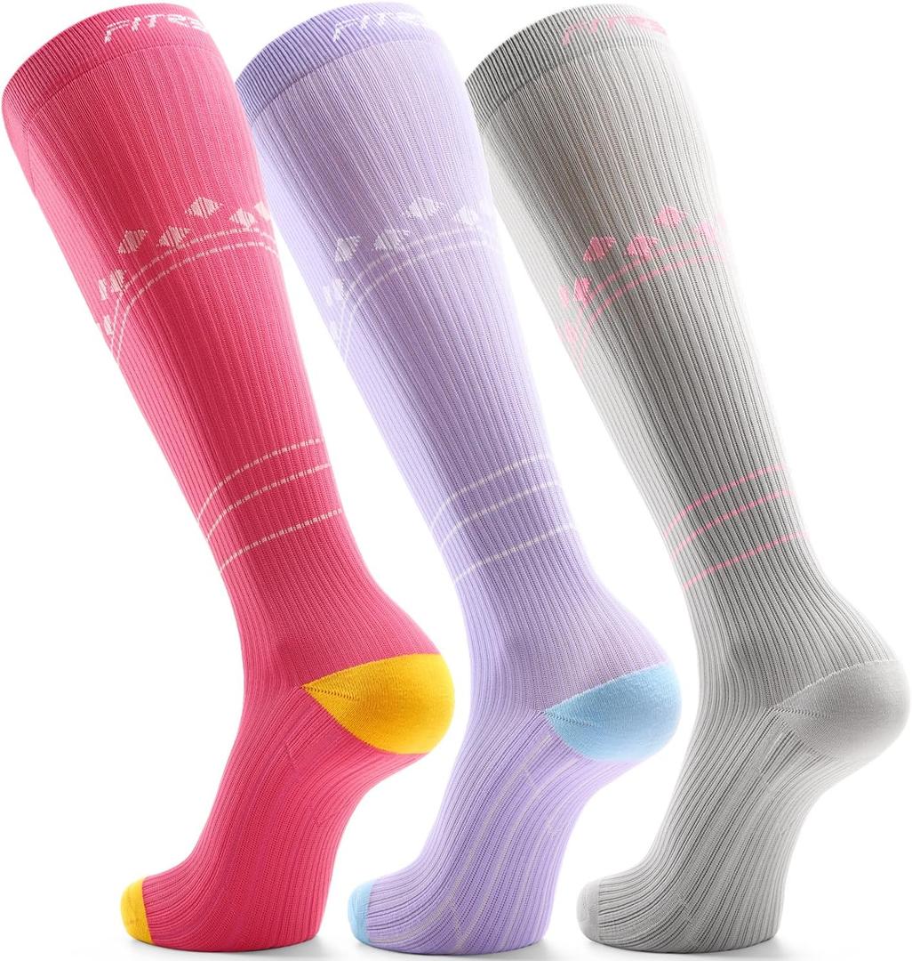 FITRELL 3 Pairs Compression Socks for Women and Men 20-30mmHg-Circulation Support Socks (Small-Medium, Grey+Lavender+Pink)