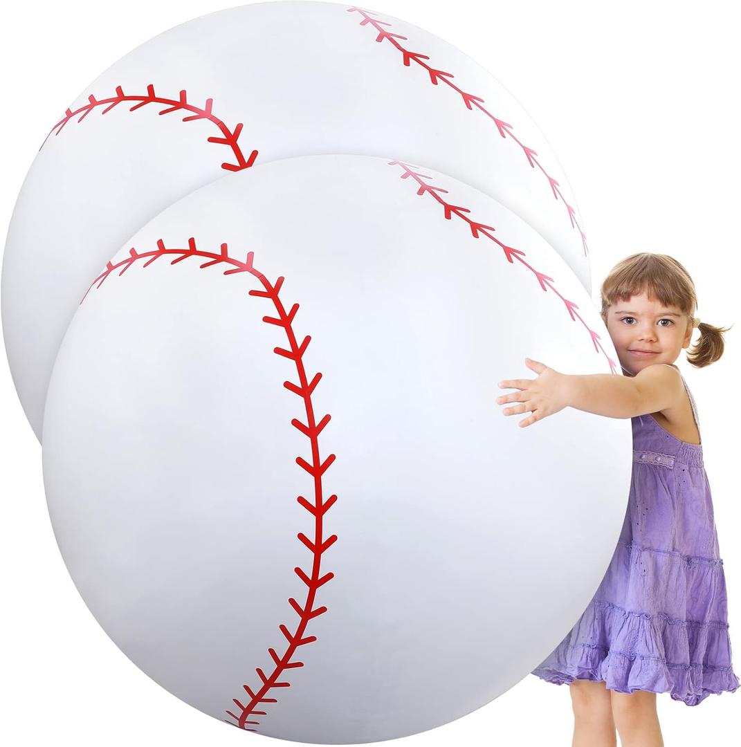 Meooeck 2 Pcs 27 Inch Inflatable Baseball Large Baseball Party Decorations Giant Inflatable Balls for Outdoor Activity Games Sports Event Birthday Party Supplies